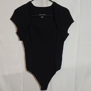 American Eagle Outfitters Black Ribbed Bodysuit & Cropped Jacket.